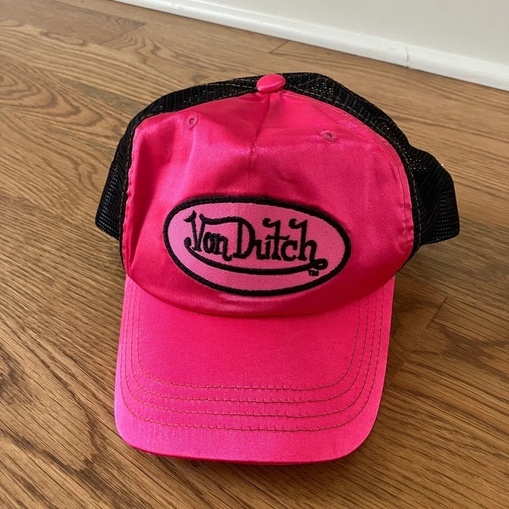 EUC Vintage Von Dutch Silky Hot Pink and Black Trucker Hat - Picture 2 of 10